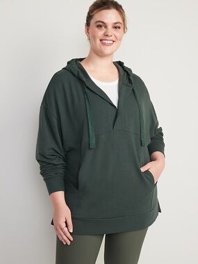 Old Navy Live In Cozy Knit Tunic Hoodie Green Long Sleeve Women M Pocket Slit